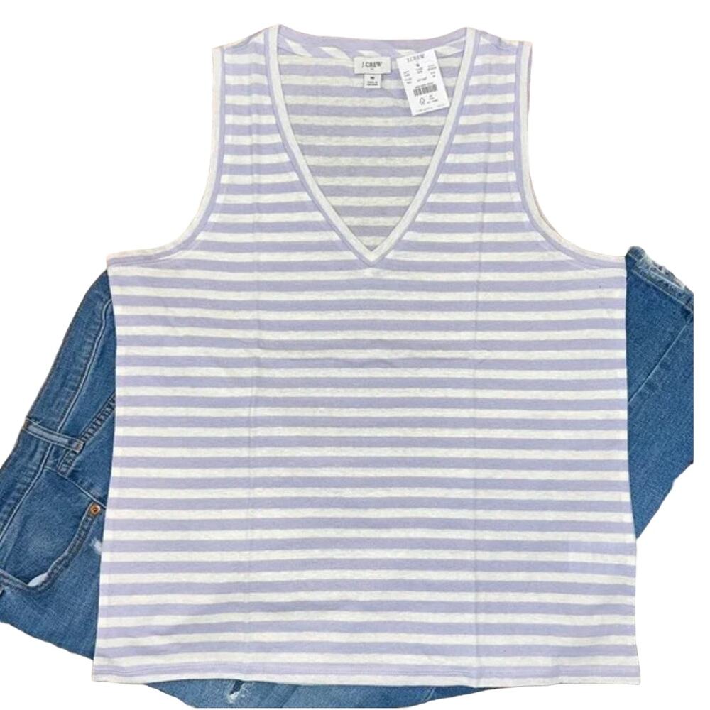 NWT J. Crew Purple Striped V-Neck Tank - SIZE LARGE - Picture 2 of 6